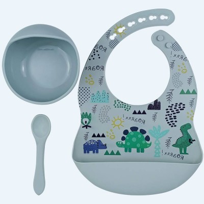 Custom Print Modern Silicone Infant Bibs Bowl Set Child Serving Kitchen Spoons For Baby