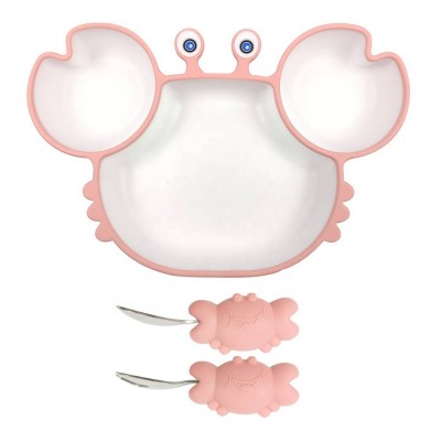 Amazon Bpa Free Silicone Baby Plates New Arrival Baby Feeding Crab Shape Plate With Suction For Baby Eat Food